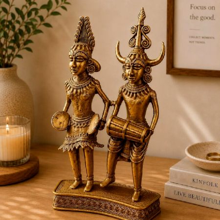 Handcrafted Brass Dhokra Tribal Musician Couple